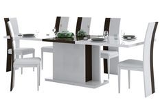 Ensemble table à rallonge et 4 chaises bois laqué blanc et noir Koyd