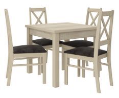 Ensemble table carrée 80/80 cm et 4 chaises en bois clair sonoma et tissu gris foncé Opka