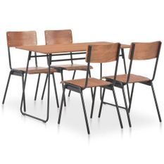 Ensemble table et 4 chaises acier noir et contreplaqué marron Kindustri