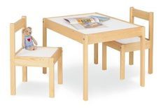 Ensemble table et chaises enfant 3 pièces pin massif clair laqué blanc Olaf