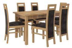 Ensemble table extensible 140/180 cm et 6 chaises en bois de hêtre et tissu gris foncé Mouka