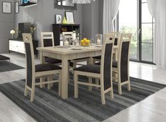Ensemble table extensible 140/180 cm et 6 chaises en bois clair sonoma et tissu gris foncé Mouka