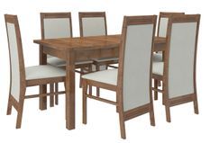 Ensemble table extensible 140/180 cm et 6 chaises en bois marron et tissu beige clair Komba