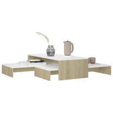 Ensemble tables basses gigognes Blanc et chêne 100x100x26,5 cm