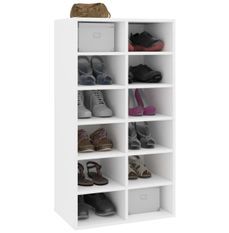 Étagère haute à chaussures en bois Nikita L 54 x H 100 cm - Rangement 11 niveaux