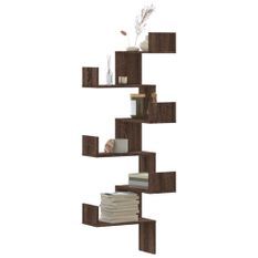 Étagère d'angle murale chêne marron 45x45x147cm bois ingénierie