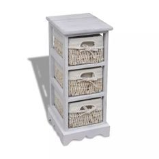 Étagère de rangement en bois 3 paniers en tissage Blanc