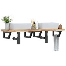 Étagère de vasque murale acier et bois massif d'acacia