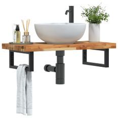 Étagère de vasque murale acier et bois massif d'acacia