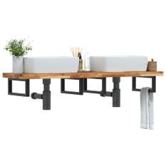 Étagère de vasque murale acier et bois massif d'acacia