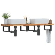 Étagère de vasque murale acier et bois massif d'acacia