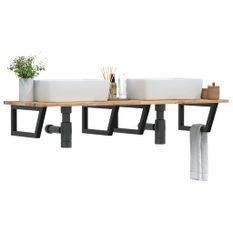 Étagère de vasque murale acier et bois massif d'acacia