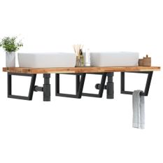 Étagère de vasque murale acier et bois massif d'acacia