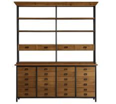 Étagère industrielle TIMA – Bois massif d’orme et acier noir mat