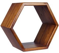 Etagère murale hexagonale KRETOS – Bois massif marron – 40 cm