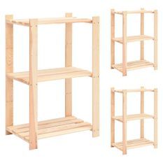 Étagères de rangement à 3 niveaux 3 pcs 60x38x90 cm Pin 150 kg