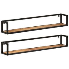 Étagères murales 2 pcs 110x17x17 cm bois massif manguier et fer