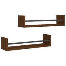 Étagères murales avec barres 2 pcs chêne marron 60x16x14 cm