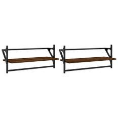 Étagères murales avec barres 2 pcs chêne marron 65x25x30 cm