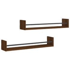 Étagères murales avec barres 2 pcs chêne marron 80x16x14 cm