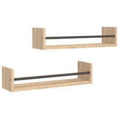 Étagères murales avec barres 2 pcs chêne sonoma 60x16x14 cm