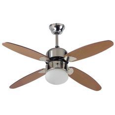 FARELEK - SRI LANKA Ø 107 cm - Ventilateur de plafond réversible, 4 pales couleur chene lasuré + éclairage 1 globe 60W E27 - 112425