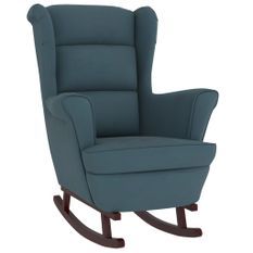 Fauteuil à bascule et pieds en bois massif d'hévéa Bleu Velours