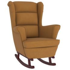 Fauteuil à bascule pieds en bois massif d'hévéa Marron Velours