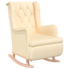 Fauteuil avec pieds à bascule en bois d'hévéa solide Crème Tissu