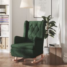 Fauteuil avec pieds à bascule en bois d'hévéa Vert foncé Tissu
