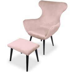 Fauteuil avec repose-pieds velours rose et pieds noir Kantus