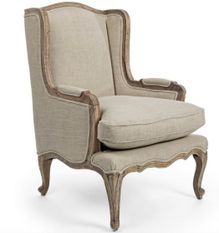 Fauteuil bergère CATHERINE – Bois de manguier vieilli & lin