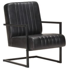 Fauteuil cantilever Noir Cuir véritable