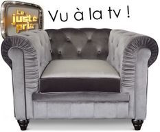 Fauteuil Chesterfield velours argent Itish