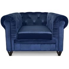 Fauteuil Chesterfield velours bleu Jakar