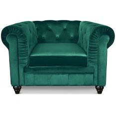 Fauteuil Chesterfield velours vert Jakar