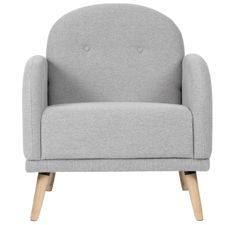 Fauteuil chic tissu gris clair et pieds bois clair BONKA