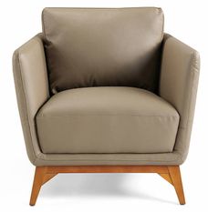 Fauteuil contemporain cuir capitonné et bois noyer Kila