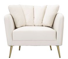 Fauteuil crème design tissu et pieds métal doré KIEV