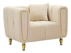 Fauteuil crème velours matelassé élégant Alma