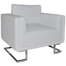 Fauteuil cube avec pieds chromés Blanc Similicuir