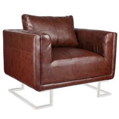 Fauteuil cube avec pieds chromés Marron Similicuir