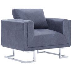 Fauteuil cube Gris Similicuir daim