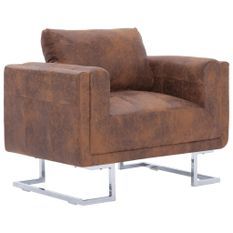 Fauteuil cube Marron Similicuir daim