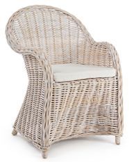 Fauteuil de jardin en rotin blanc avec coussin Marty