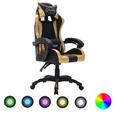 Fauteuil de jeux vidéo avec LED RVB Doré et noir Similicuir