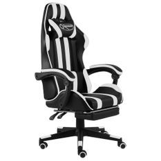 Fauteuil de jeux vidéo et repose-pied Noir et blanc Similicuir 2