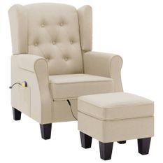 Fauteuil de massage avec repose-pied Crème Tissu 2