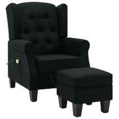 Fauteuil de massage avec repose-pied Noir Tissu