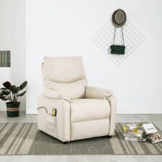 Fauteuil de massage inclinable électrique Crème Tissu 10